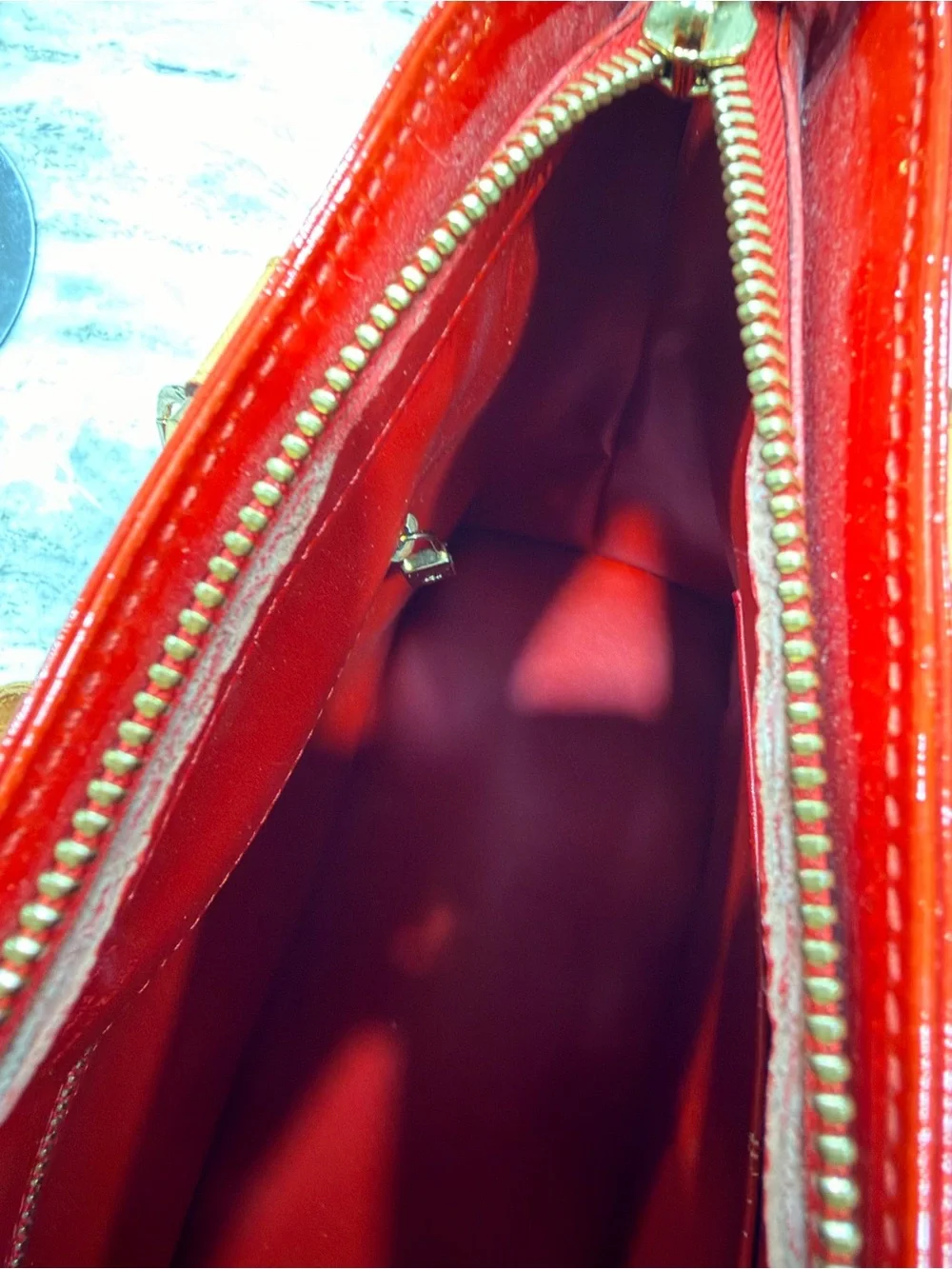 Louis Vuitton Authentic Red Patent Tote Bag with Leather Handless/Trim